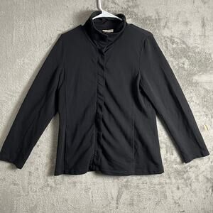 Eileen Fisher Black Funnel Neck Minimalist Jacket‎ Cotton Blend Medium Petite